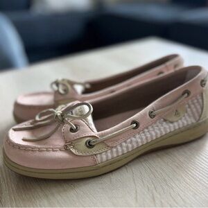 Sperry Women's Pink and Tan Boat Shoes 9
